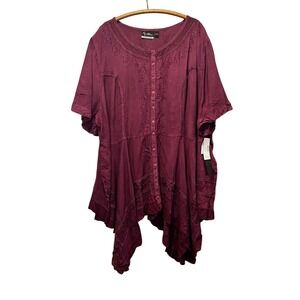 Added Dimensions Tunic Blouse Womens 5X Embroidered Lace Lagenlook Academic READ